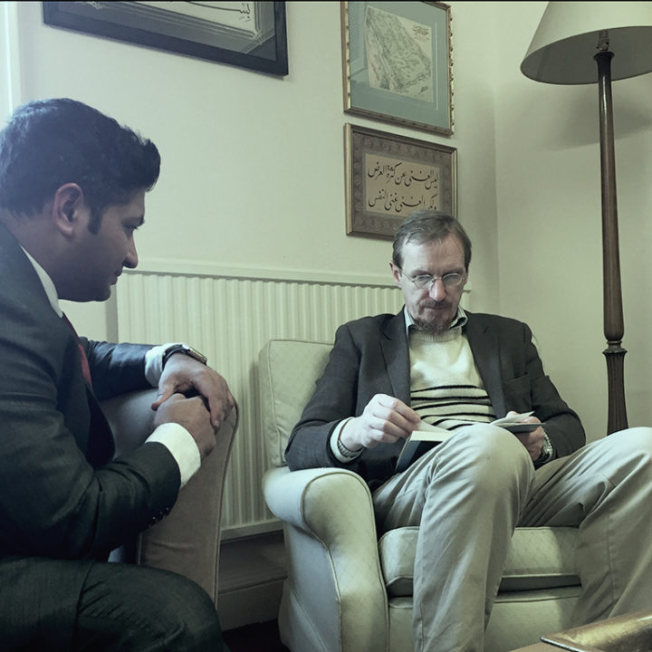 Jaihoon conversing with Timothy Winters (Abdal Hakim Murad), at Cambridge Muslim College